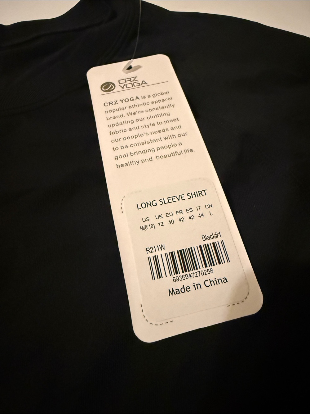 NWT CRZ Yoga Long Sleeve Shirt Black Size M Athletic Top - Picture 2 of 7